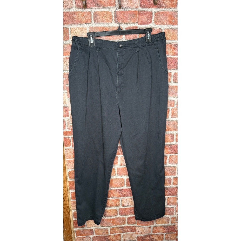 Lee At The Waist Black Pleated Pants Womens 20W Petite Elastic Waist Tapered Leg